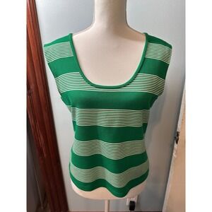 Bishop + Young Anthropologie green White Striped Sleeveless Knit Tank Top Large